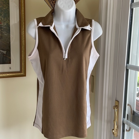 IZOD PERFORMANCE BASIX SLEEVELESS TOP BROWN WHITE SIZE S Excellent Condition! - Picture 1 of 8